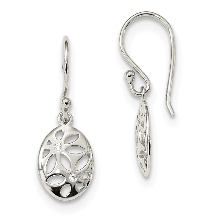 925 Sterling Silver Cubic Zirconia ( CZ ) Flower Dangle Earrings, 25.5mm x 9mm