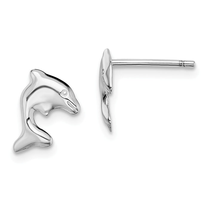 925 Sterling Silver Rhodium-plated Dolphin Stud Earrings, 9.18mm x 6.97mm