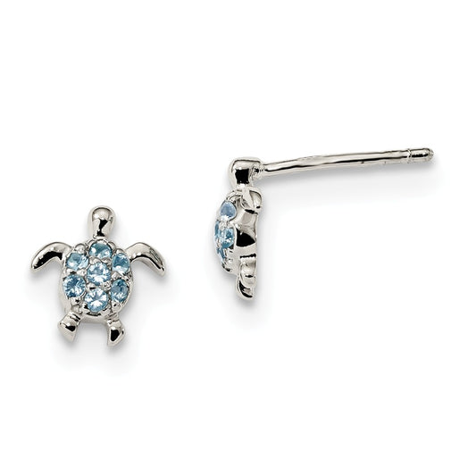 925 Sterling Silver Cubic Zirconia ( CZ ) Turtle Post Earrings, 9.03mm x 9.01mm