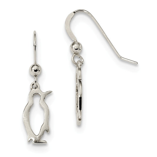 925 Sterling Silver Penguin Shepherd Hook Earrings, 25.5mm x 6.73mm