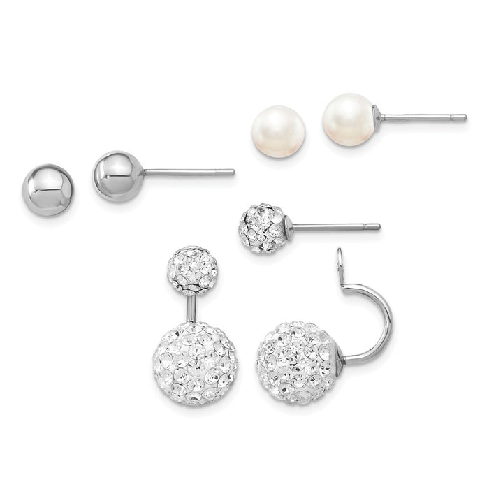 Stella Silver Jewelry Set - 925 Sterling Silver Rhodium-plate Set of 3 Mother of Pearl (MOP) / Crystal Front Back Earrings