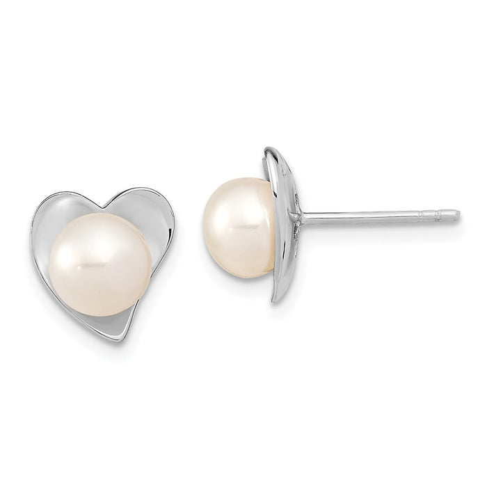 925 Sterling Silver Rhodium-Plated 7-8mm White Button Freshwater Cultured Pearl Post Earrings, 10.84mm x 9.8mm