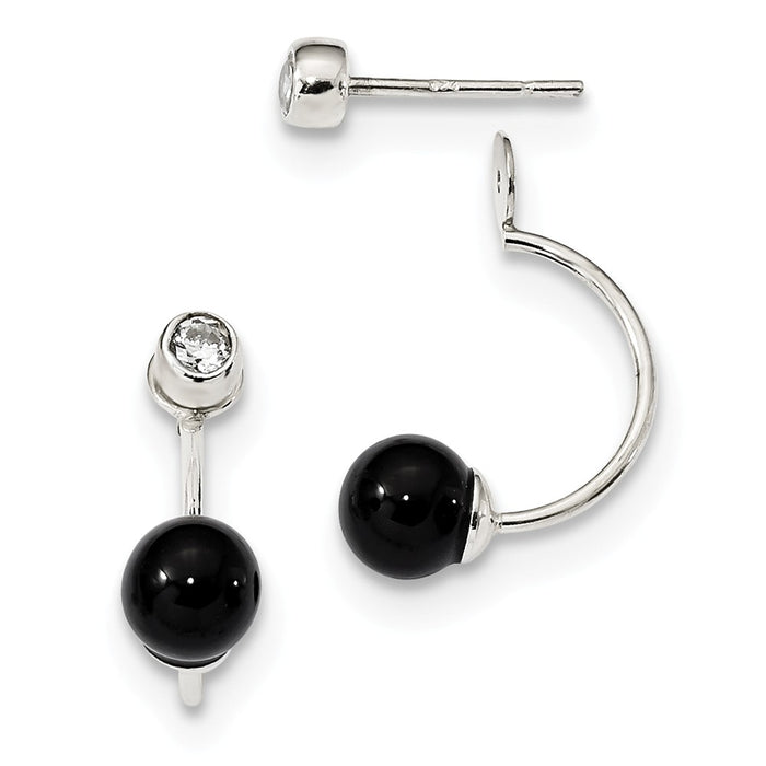 925 Sterling Silver Cubic Zirconia ( CZ ) & Black Zirconium Front & Back Post Dangle Earrings,