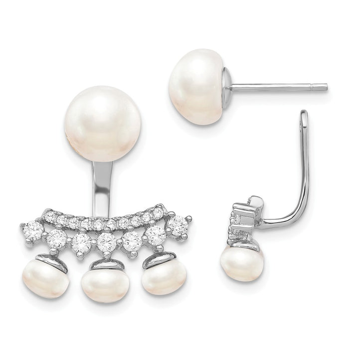 925 Sterling Silver RH-plated White Freshwater Cultured Pearl Earrings, 19mm x 16.62mm
