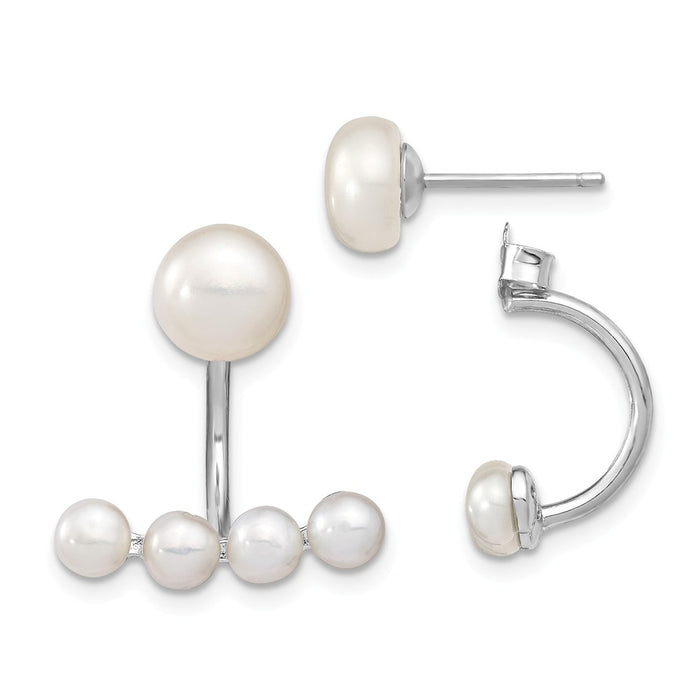 925 Sterling Silver RH-plated White Freshwater Cultured Pearl Front and Back Earrings, 19mm x 19mm