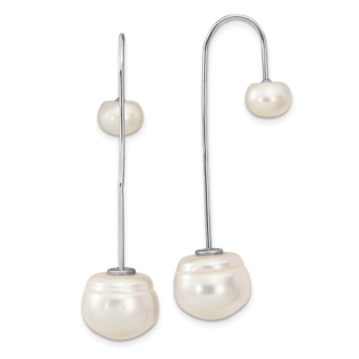 925 Sterling Silver Rhodium-Plated 7-13mm Button Freshwater Cultured Pearl Front/Back Earrings, 44.5mm x 12.57mm