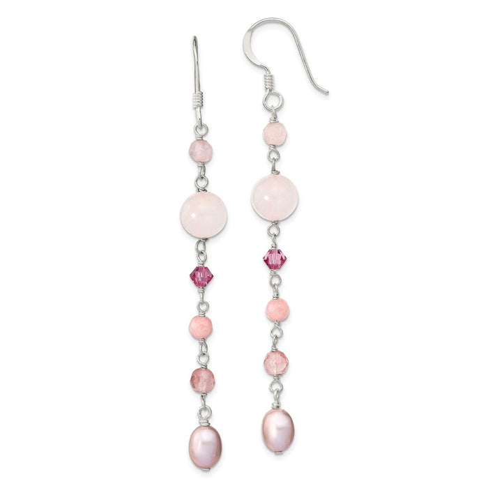 Million Charms 925 Sterling Silver Pink Freshwater Cultured Pearl/Cherry,Rose Quartz/Pnk Jade/Rosaline Shep.Hook Earrings, 78mm x 8.5mm