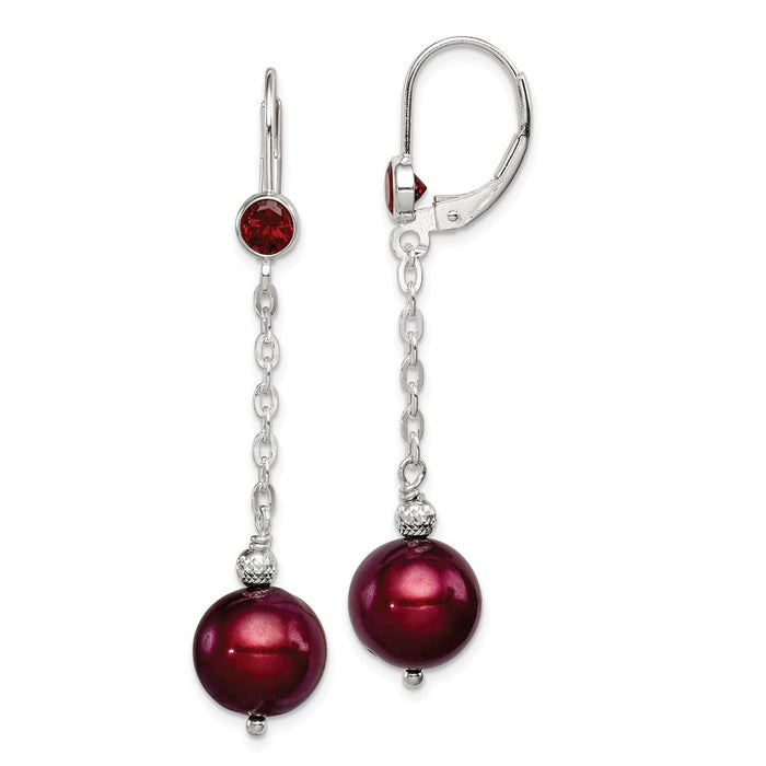 925 Sterling Silver Garnet & 9-10mm Cranberry Freshwater Cultured Pearl Leverback Earrings, 47mm x 8.68mm