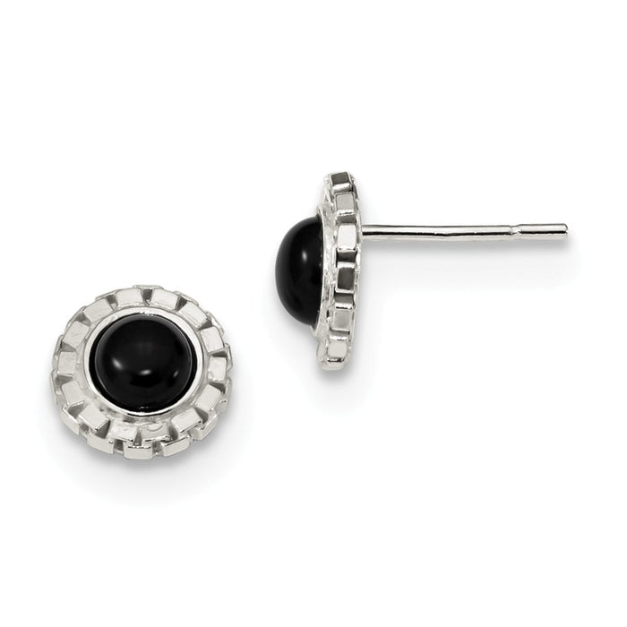 925 Sterling Silver Polished Black Onyx Post Earrings, 9mm x 9mm