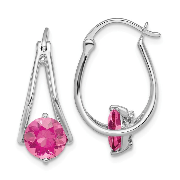 925 Sterling Silver Rhodium-plated Pink Topaz Earrings, 20.5mm x 9.25mm