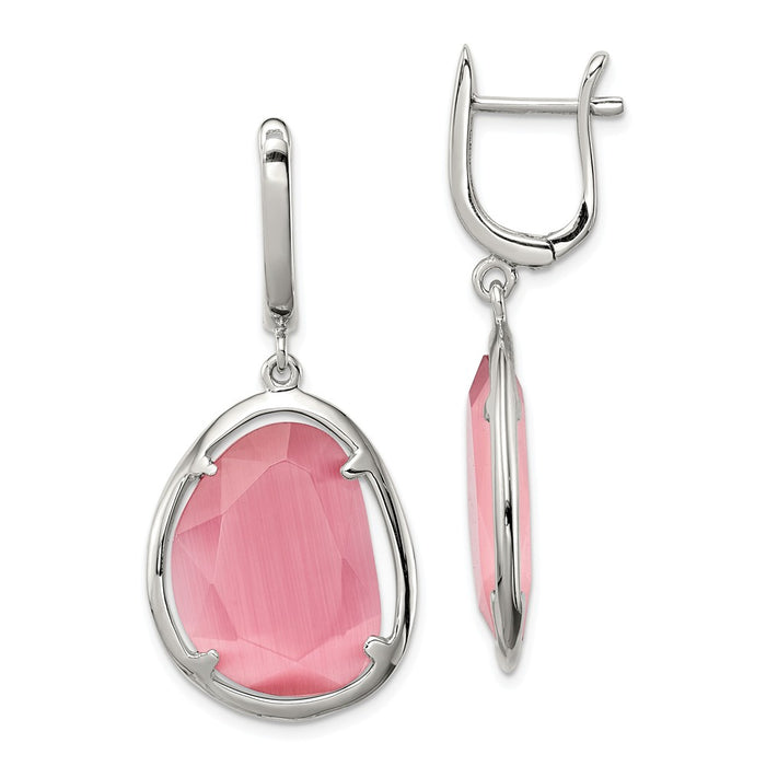 925 Sterling Silver Rhodium-plated Created Cats Eye Hinged Dangle Earrings, 42.5mm x 19.5mm