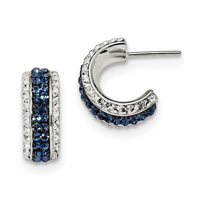 925 Sterling Silver White/Blue Crystal & Resin Hoops, 15mm x 6.5mm