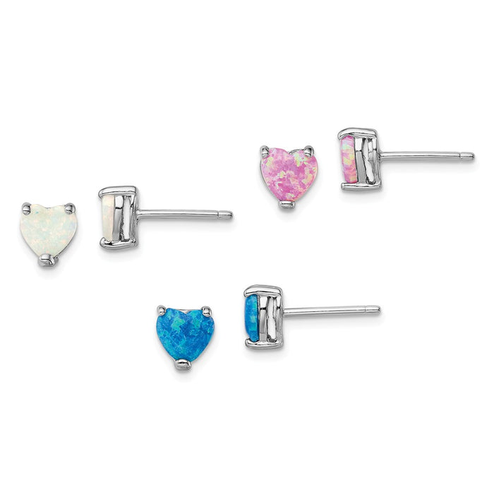 Stella Silver Jewelry Set - 925 Sterling Silver Rhodium-plated Created Opal Set of 3 Heart Earrings