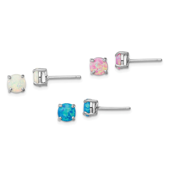 Stella Silver Jewelry Set - 925 Sterling Silver Rhodium-plated White/Pink/Blue Created Opal Set/3 Earrings
