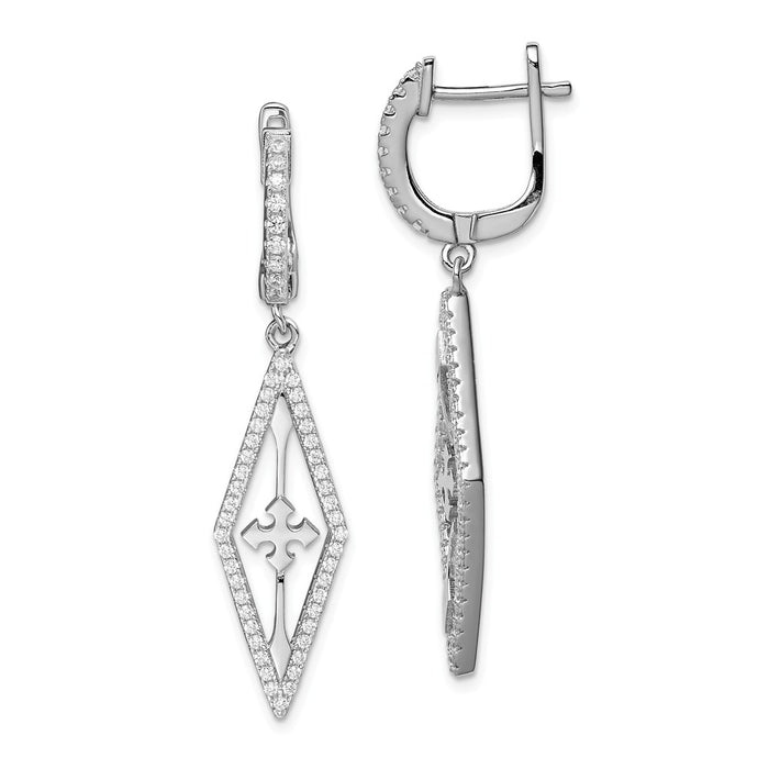 925 Sterling Silver Rhodium-plated Cubic Zirconia ( CZ ) Dangle Earrings, 43mm x 10mm
