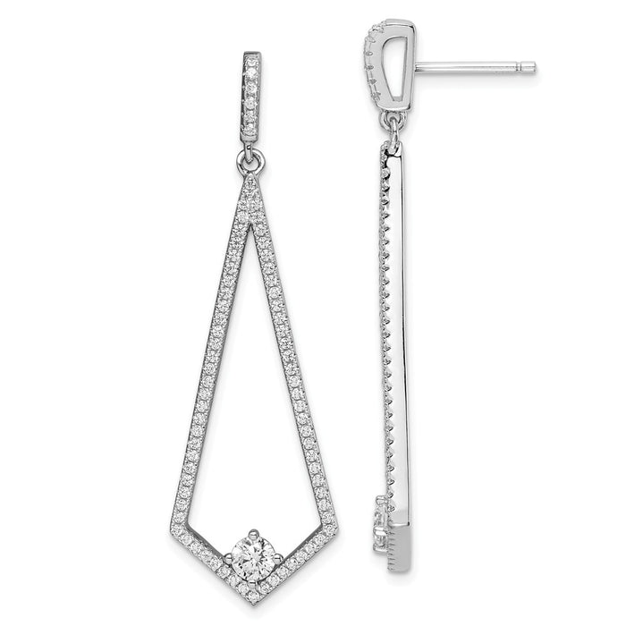 925 Sterling Silver Rhodium-plated Cubic Zirconia ( CZ ) Post Dangle Earrings, 50mm x 15mm