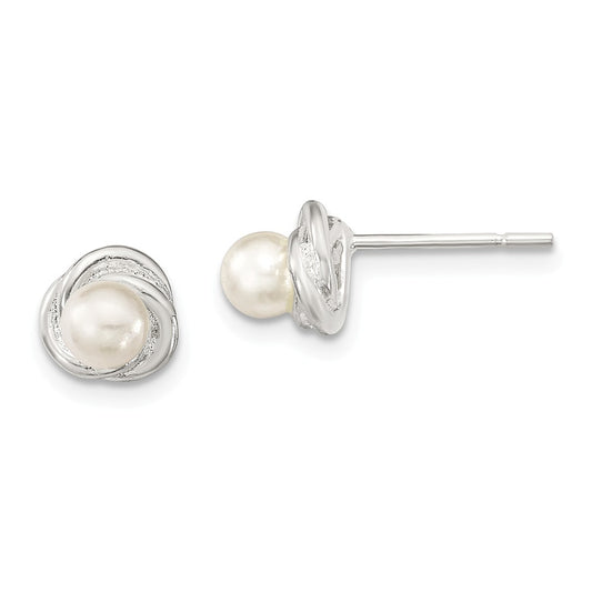 925 Sterling Silver Polished Freshwater Cultured Pearl Post Earrings, 7mm x 7mm