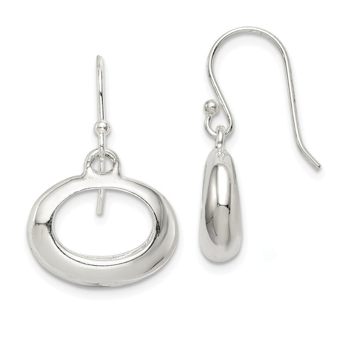 925 Sterling Silver Open Oval Shepherd Hook Earrings, 25mm x 15mm