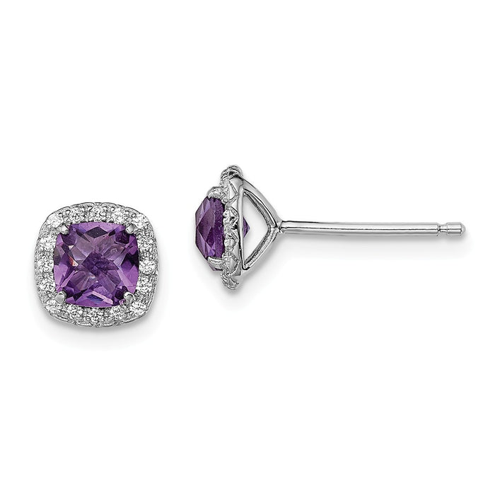 925 Sterling Silver Rhodium-plated .96Amethyst/Created White Sapphire Post Earrings,