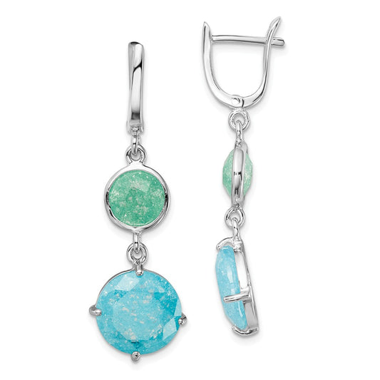 925 Sterling Silver Rhodium-plated Round Green/Blue Ice Cubic Zirconia ( CZ ) Hinged Earrings, 43mm x 13.5mm