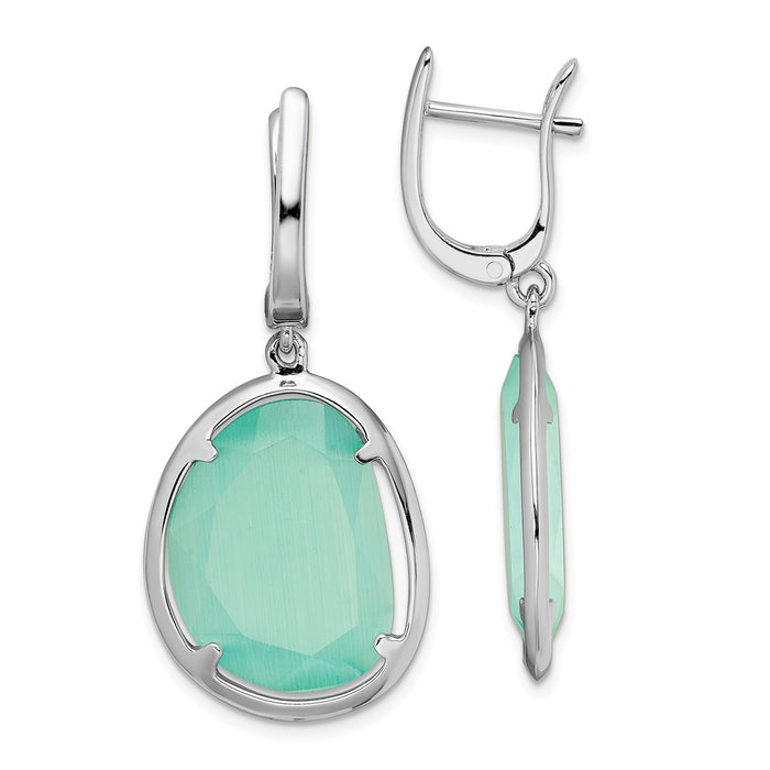 925 Sterling Silver Rhodium-plated Created Cats Eye Oval Dangle Earrings, 44mm x 19.2mm
