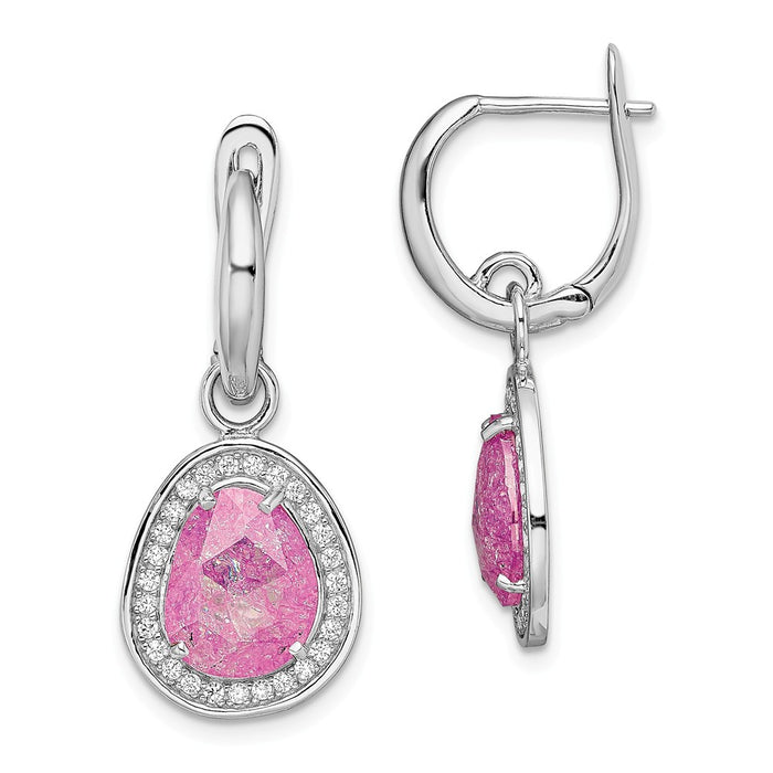 925 Sterling Silver Rhodium-plated Pink Ice Cubic Zirconia ( CZ ) Dangle Earrings, 29mm x 12mm