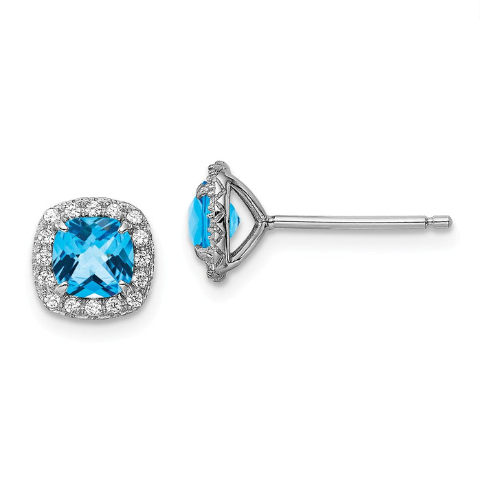 925 Sterling Silver Rhodium-plate 1.24Blue Topaz/Created White Sapphire Post Ea, 7mm x 7mm