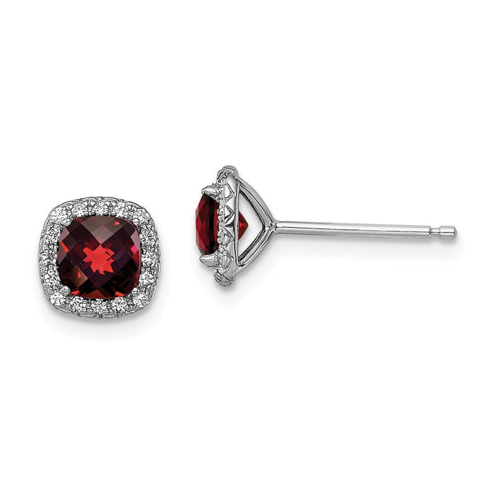 925 Sterling Silver Rhodium-plated 1.2Garnet/Created White Sapphire Post Earrin, 7mm x 7mm