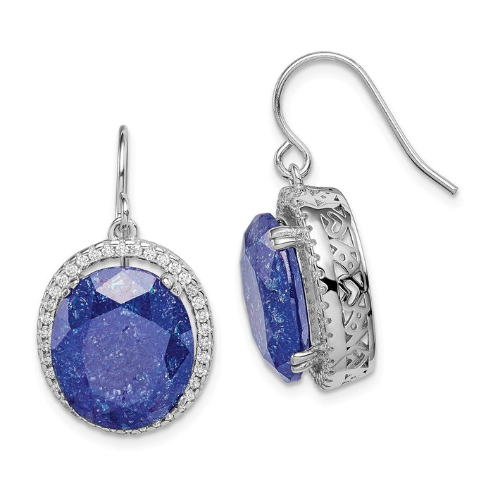 925 Sterling Silver Rhodium-plated Cubic Zirconia ( CZ ) and Blue Cubic Zirconia ( CZ ) Stone Earrings, 26mm x 15mm