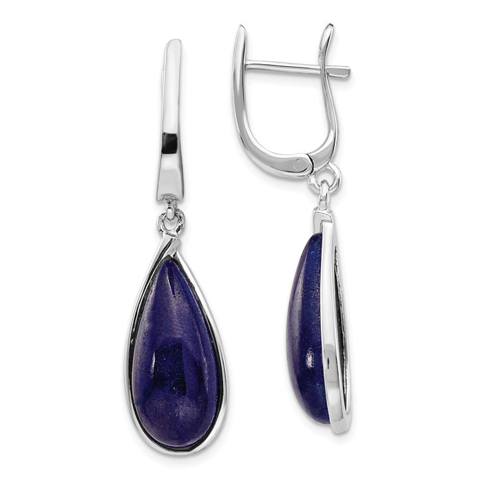 925 Sterling Silver Rhodium-plated Lapis Teardrop Hinged Earrings, 41mm x 10mm