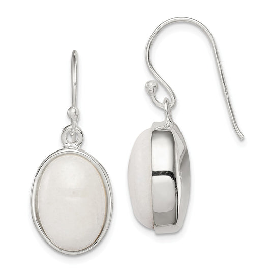 925 Sterling Silver White Mountain Jade Shepherd Hook Earrings, 29.3mm x 11.9mm