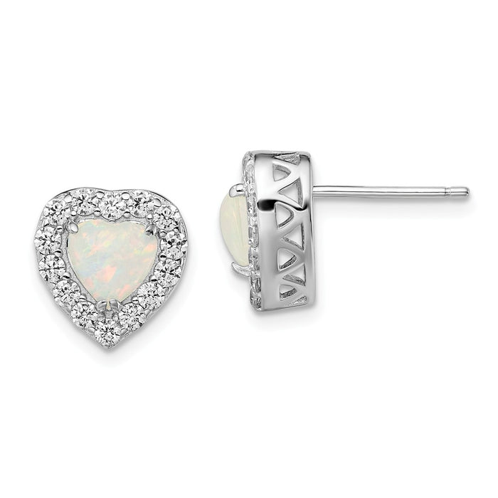 925 Sterling Silver Rhodium-plated Cubic Zirconia ( CZ ) & Synthetic White Opal Post Earrings, 11.3mm x 10.7mm