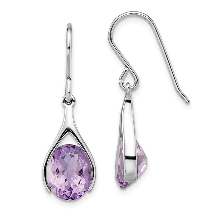 925 Sterling Silver Rhodium-plated Amethyst Shepherds Hook Earrings, 30.1mm x 9.1mm