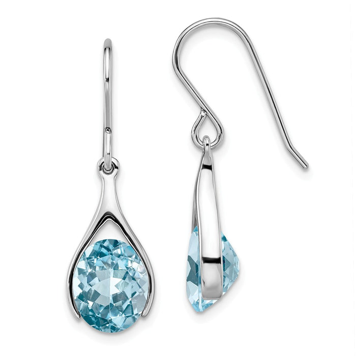 925 Sterling Silver Rhodium-plated Light Swiss Blue Topaz Shepherds Hook Earrin, 30.1mm x 9.1mm