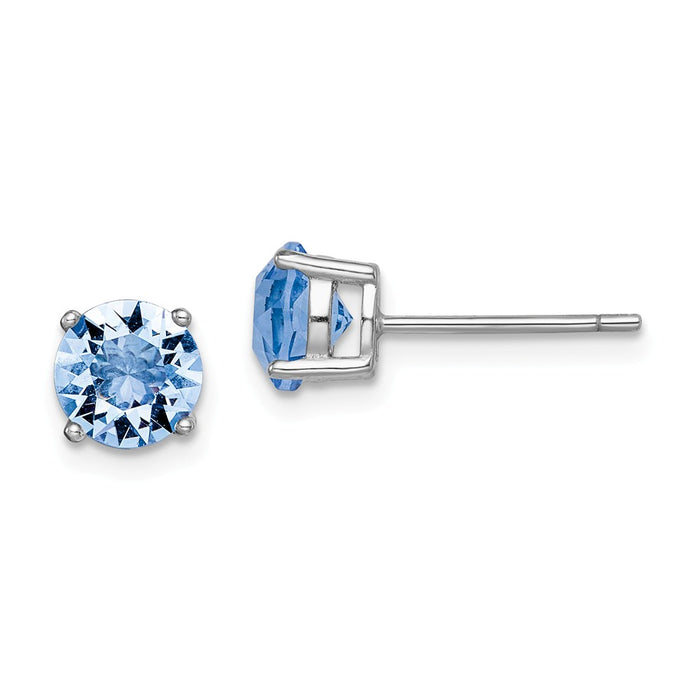 925 Sterling Silver Rhodium-plated Light Blue Swarovski Crystal Birthstone Earr, 6.25mm x 6.25mm