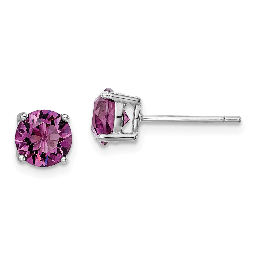 925 Sterling Silver Rhodium-plated Purple Swarovski Crystal Birthstone Earrings, 6.25mm x 6.25mm
