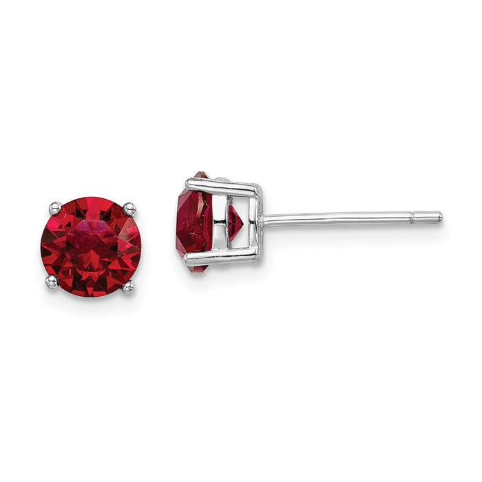 925 Sterling Silver Rhodium-plated Red Swarovski Crystal Birthstone Earrings, 6.25mm x 6.25mm
