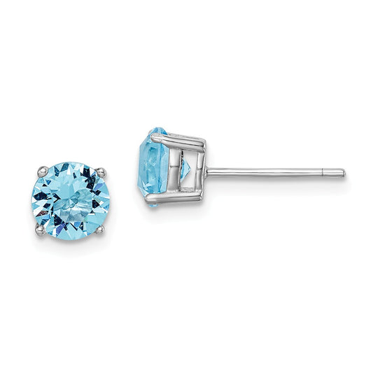 925 Sterling Silver Rhodium-plated Aqua Blue Swarovski Crystal Birthstone Earri, 6.25mm x 6.25mm