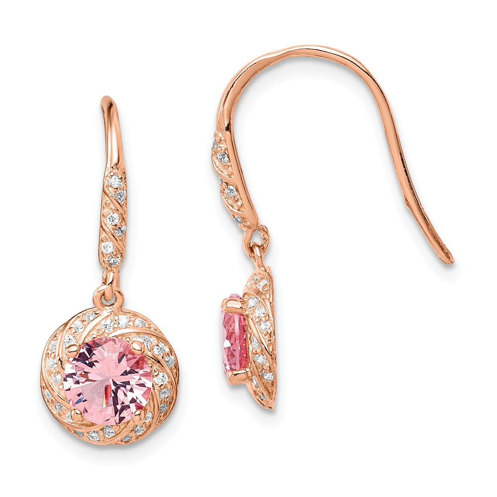 925 Sterling Silver Rose-tone Crystal Shepherd Hook Earrings, 24mm x 9.5mm