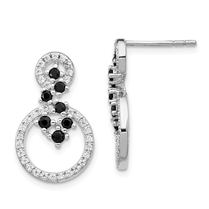 925 Sterling Silver Rhodium-plated Cubic Zirconia ( CZ ) & Spinel 2-Circle Post Earrings, 17.93mm x 10.25mm