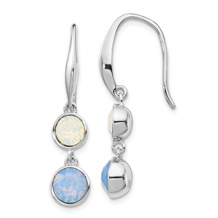 925 Sterling Silver Rhodium-Plated ed Blue and White Crystal Dangle Earrings, 30mm x 7.42mm