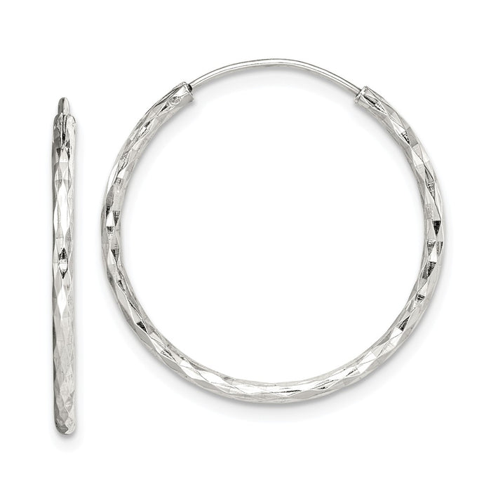 925 Sterling Silver Diamond-cut Hoop Earrings, 24.16mm x 24.3mm