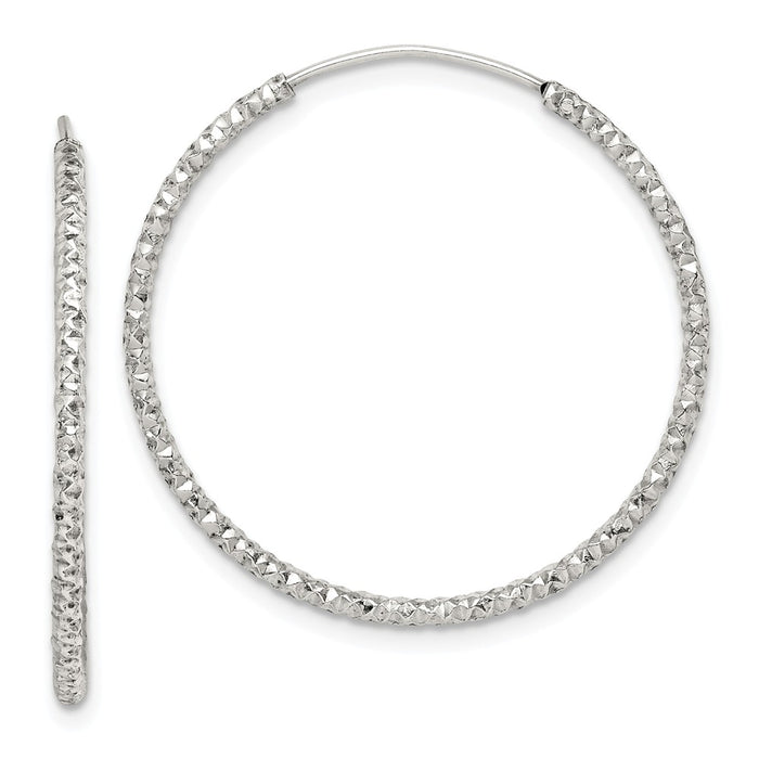 925 Sterling Silver Diamond-cut Hoop Earrings, 28.3mm x 28.5mm