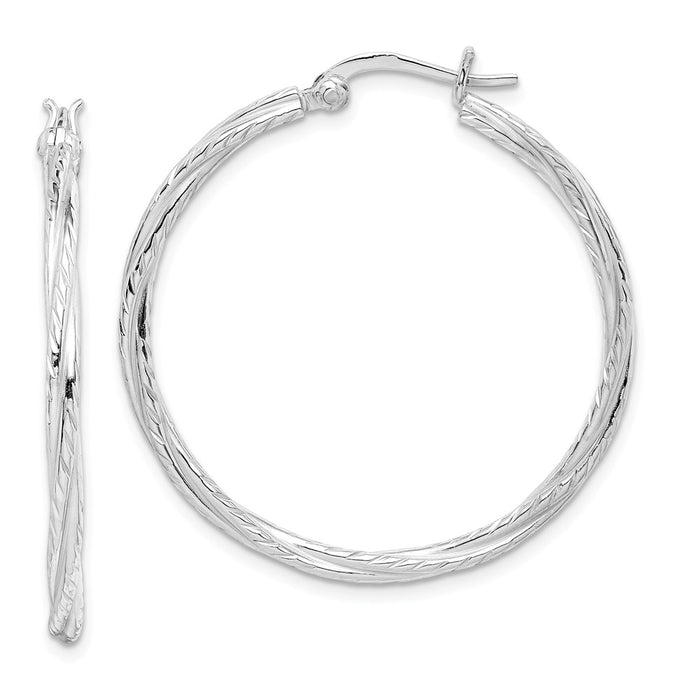 925 Sterling Silver Rhodium-Plated Twisted Hoops, 36.3mm x 35.25mm