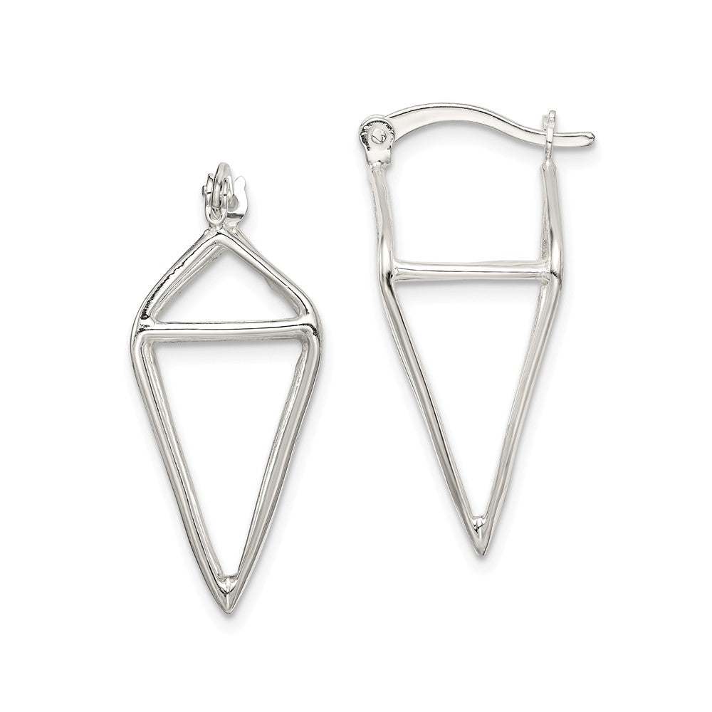 925 Sterling Silver 3D Diamond Shape Hoop Earrings, 27.9mm x 11.85mm