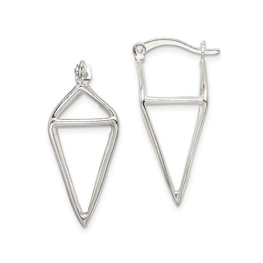 925 Sterling Silver 3D Diamond Shape Hoop Earrings, 27.9mm x 11.85mm