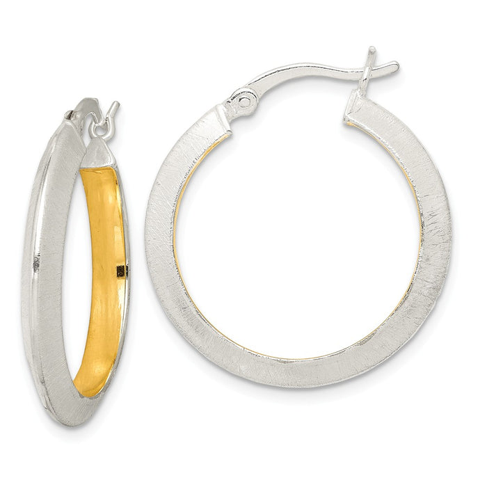 925 Sterling Silver & Gold Tone Brushed Hoop Earrings, 26.15mm x 25.4mm
