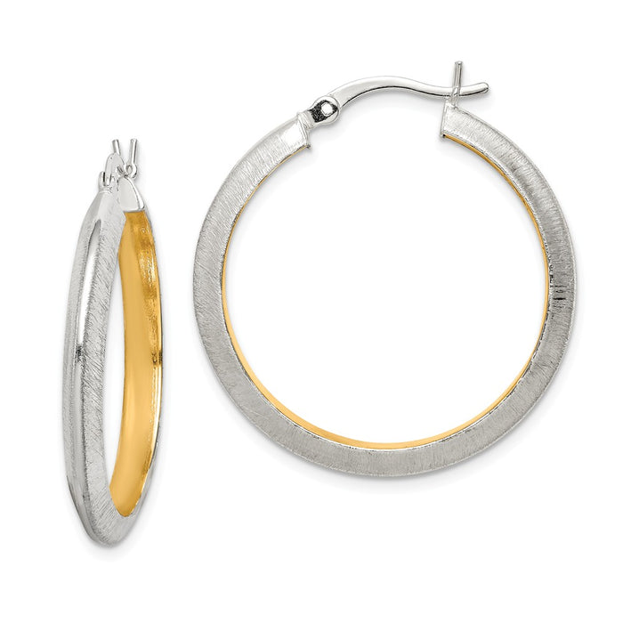 925 Sterling Silver & Gold Tone Brushed Hoop Earrings, 31.45mm x 30.15mm