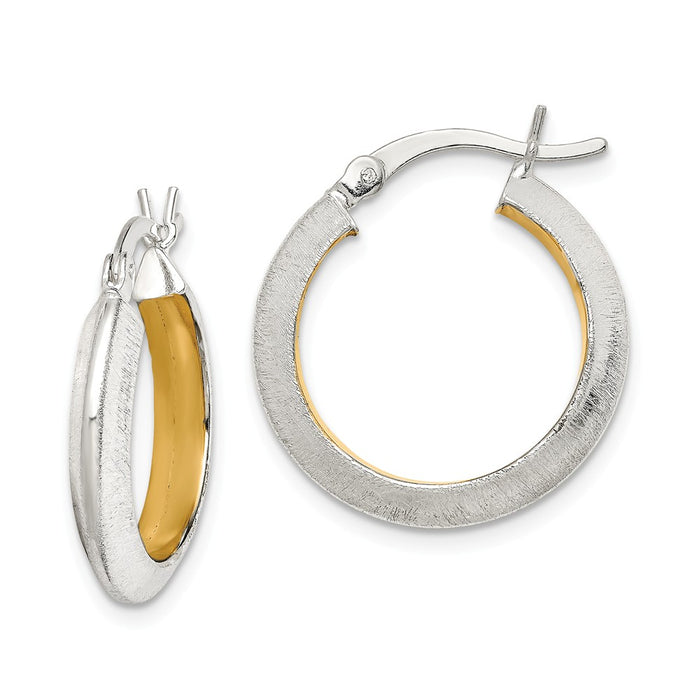 925 Sterling Silver & Gold Tone Brushed Hoop Earrings, 21.3mm x 20.25mm