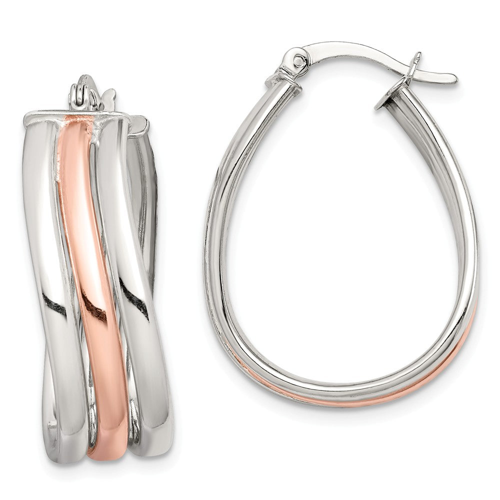 925 Sterling Silver & Rose Tone Polished Hoop Earrings, 28.6mm x 22mm
